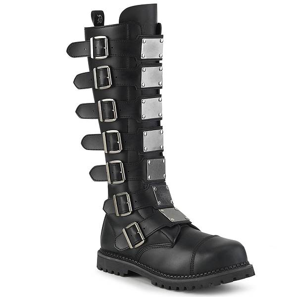 Demonia Men's Riot-21MP Knee High Boots - Black Vegan Leather D8725-96US Clearance